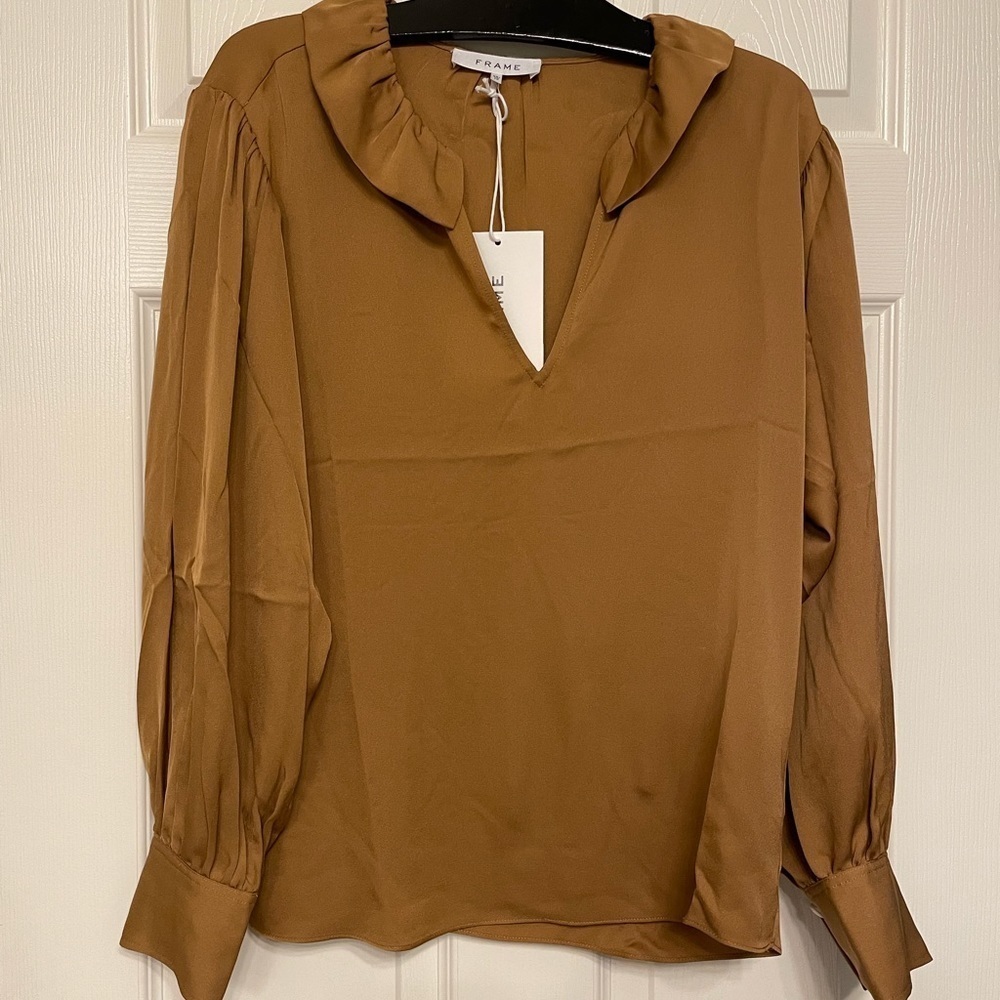 New - Frame 100% silk ruffle collar blouse - Picture 6 of 11